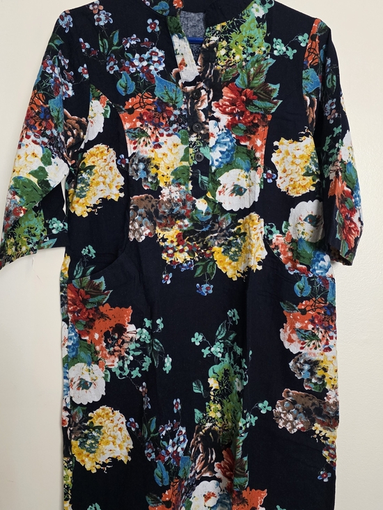 Dresses & Skirts - Black Floral Midi Dress with Multicolor Blooms